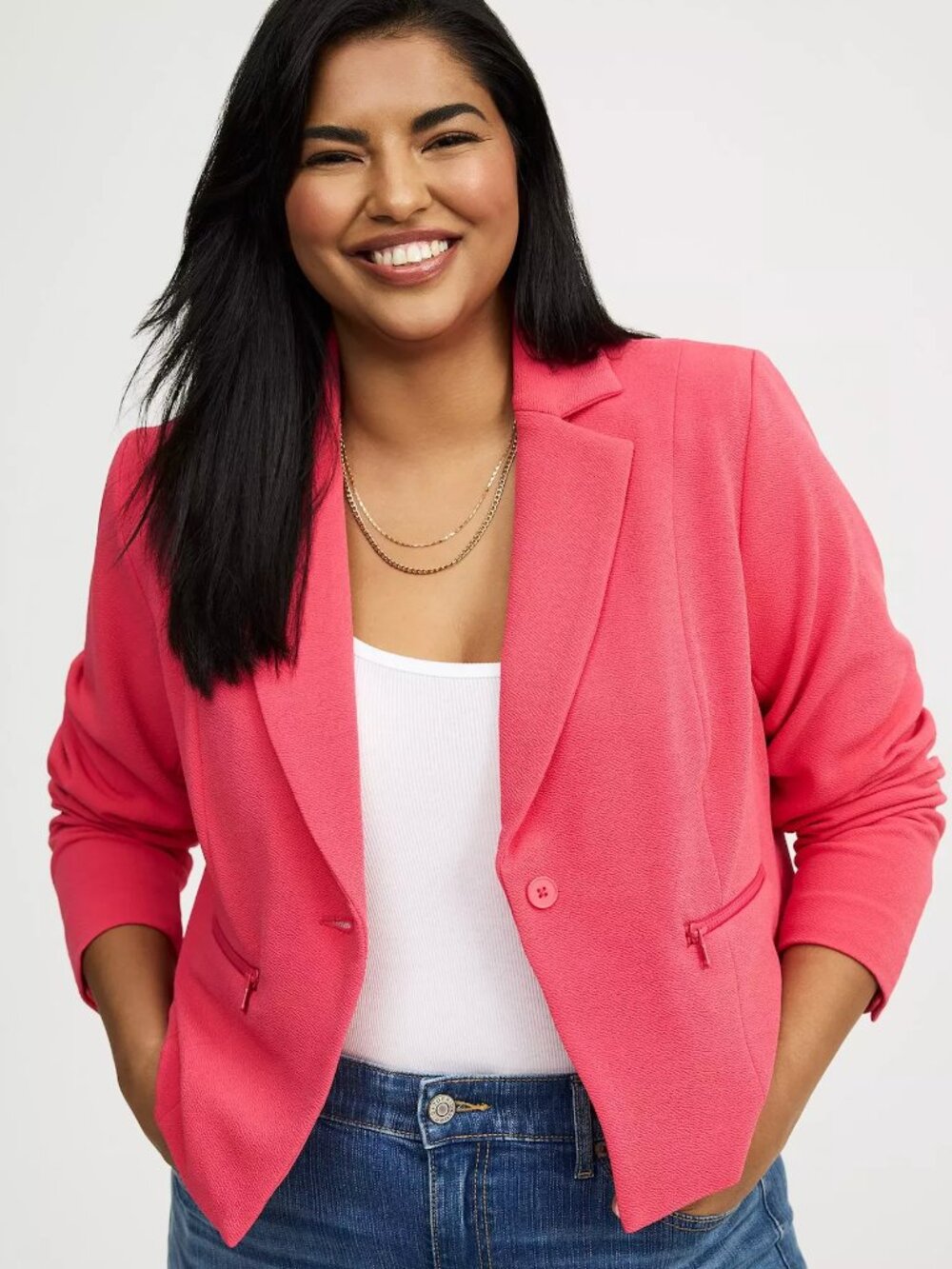NEW NWT TORRID 4 Plus Size Textured Blazer Pink Single Button Notch Lapel Jacket